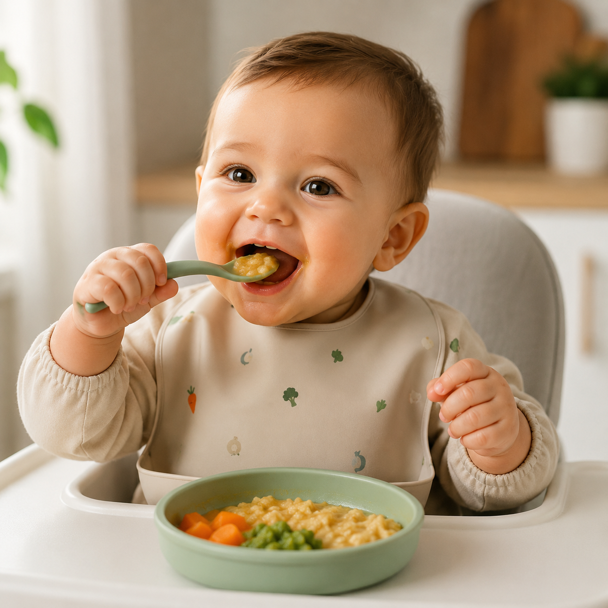 Glückliches Baby beim Essen